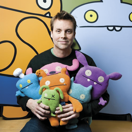 David Horvath with some of Uglydoll plush creations.
