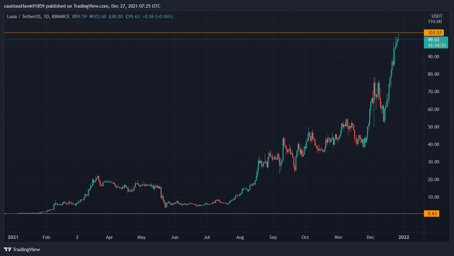 LUNA's price rise over the year - Source: TradingView, LUNA/USDT