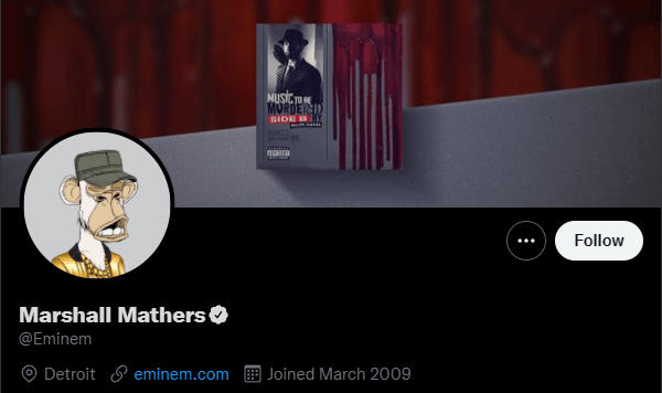 Cattura dell'account Twitter ufficiale di Eminem (Fonte: Twitter)