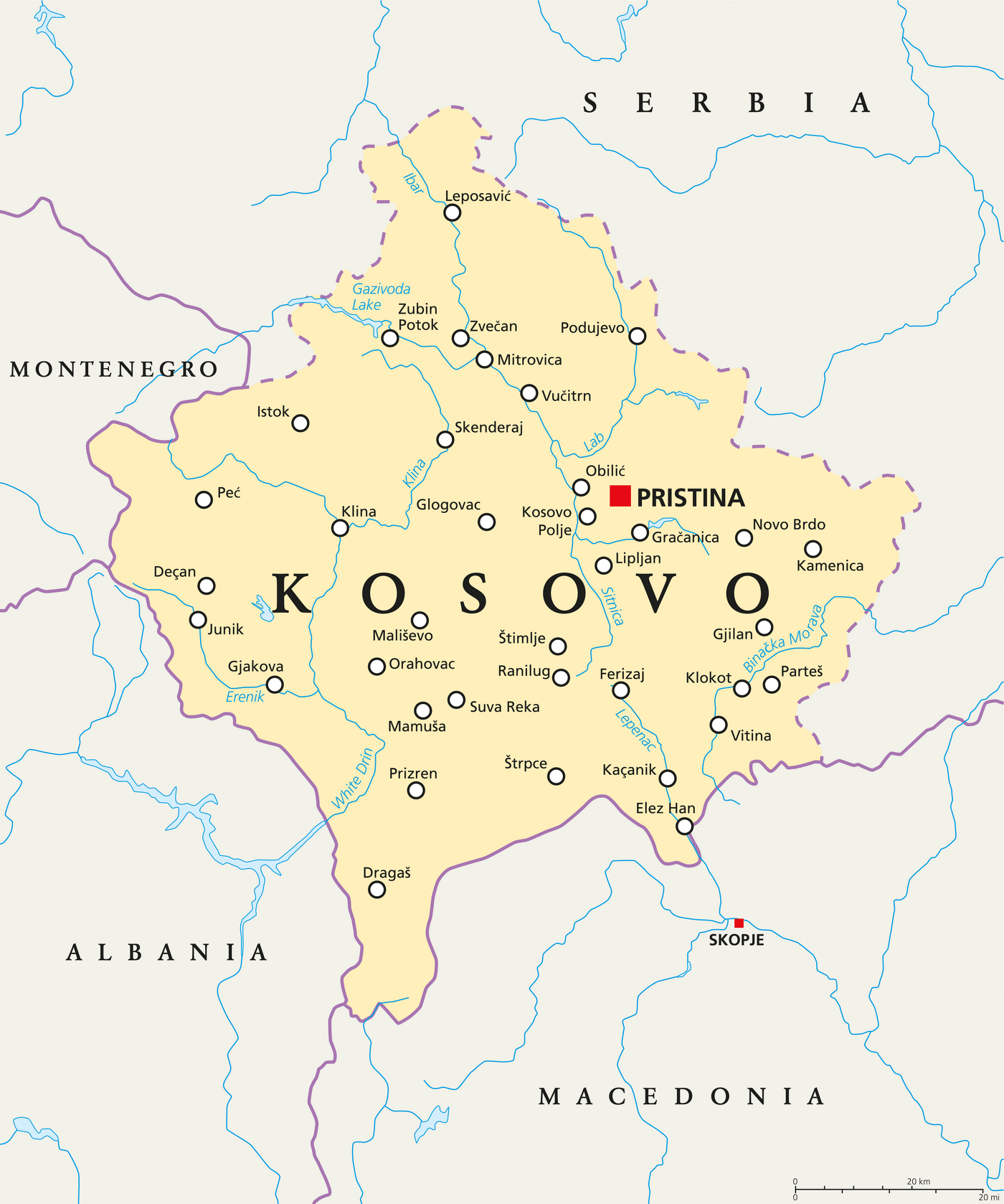 Eine Karte des Kosovo in Europa. (Quelle: Shutterstock)