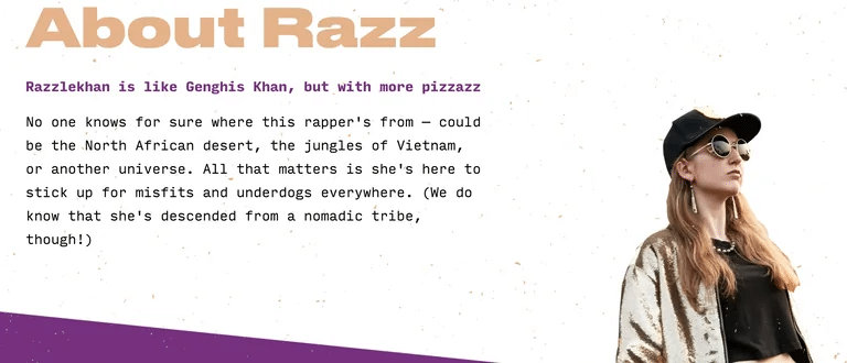 Screenshot of Razz's website