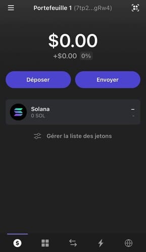 Schnittstelle der Phantom-Wallet auf iOS