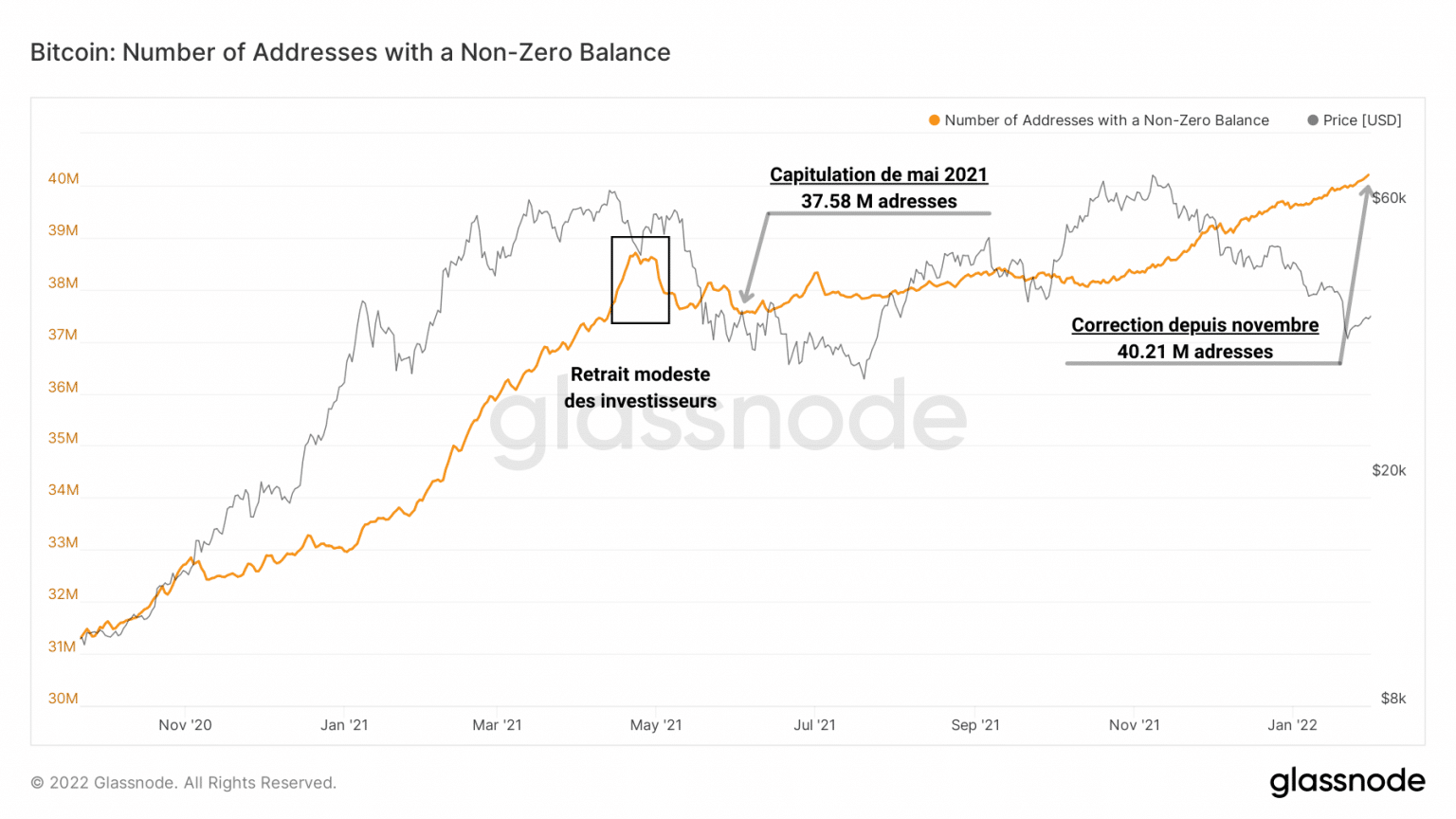 Gráfico de la cuenta de direcciones de saldo no nulo de bitcoin