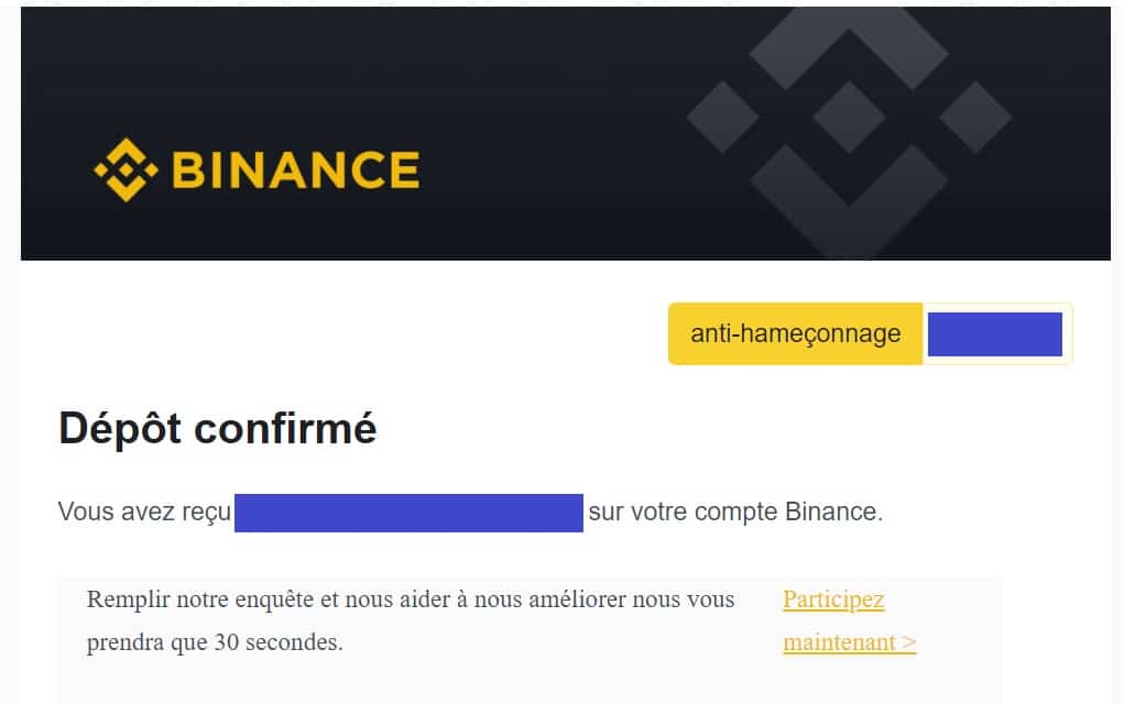 Example of an email from Binance with the anti-phishing code