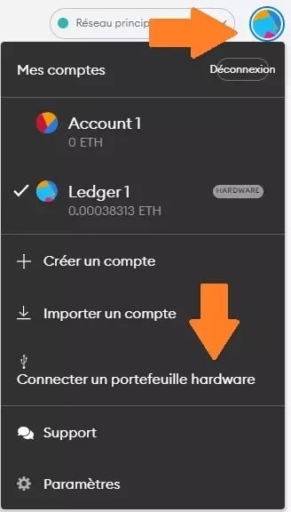 Figure 1: Connecting a hardware wallet to MetaMask