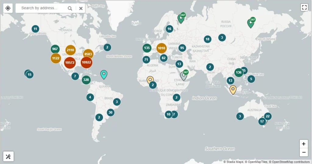 Distribuição de ATMs em todo o mundo