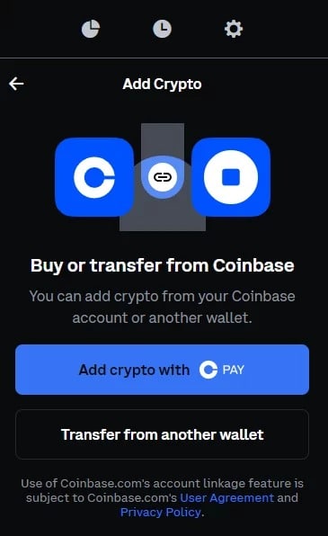 Payment through Coinbase Pay from the Coinbase Wallet browser extension