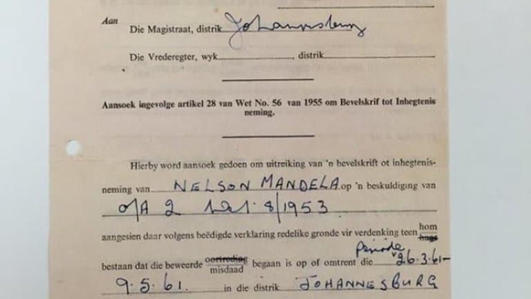 Oryginalny nakaz aresztowania Nelsona Mandeli z 1961 roku