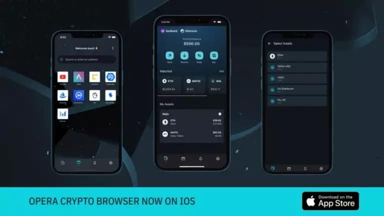 Интерфейс на Opera Crypto Browser за iOS