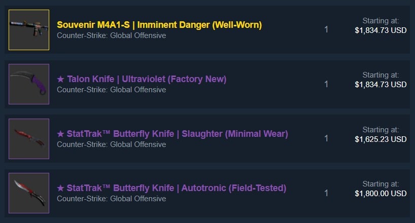 CS:GO Legendary skins on the Steam Market