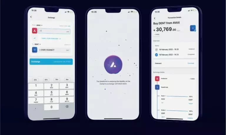 Toegewijde cryptocurrency interface op de Akt.io mobiele app