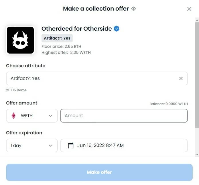 Figure 2: Collection offers on OpenSea