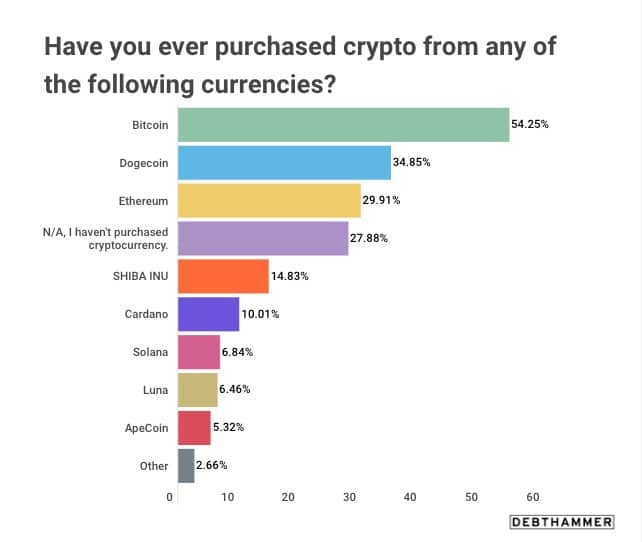 Grafiek met de cryptocurrencies die retailbeleggers kochten met geleend geld (Bron: DebtHammer)