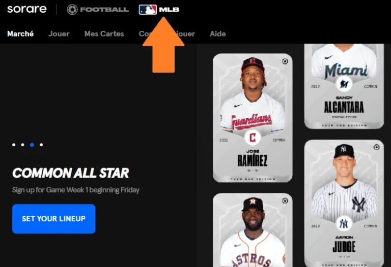 Sorare MLB homepage