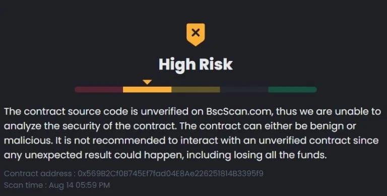 Figure 3: Result of a scan of a smart contract on DappBay