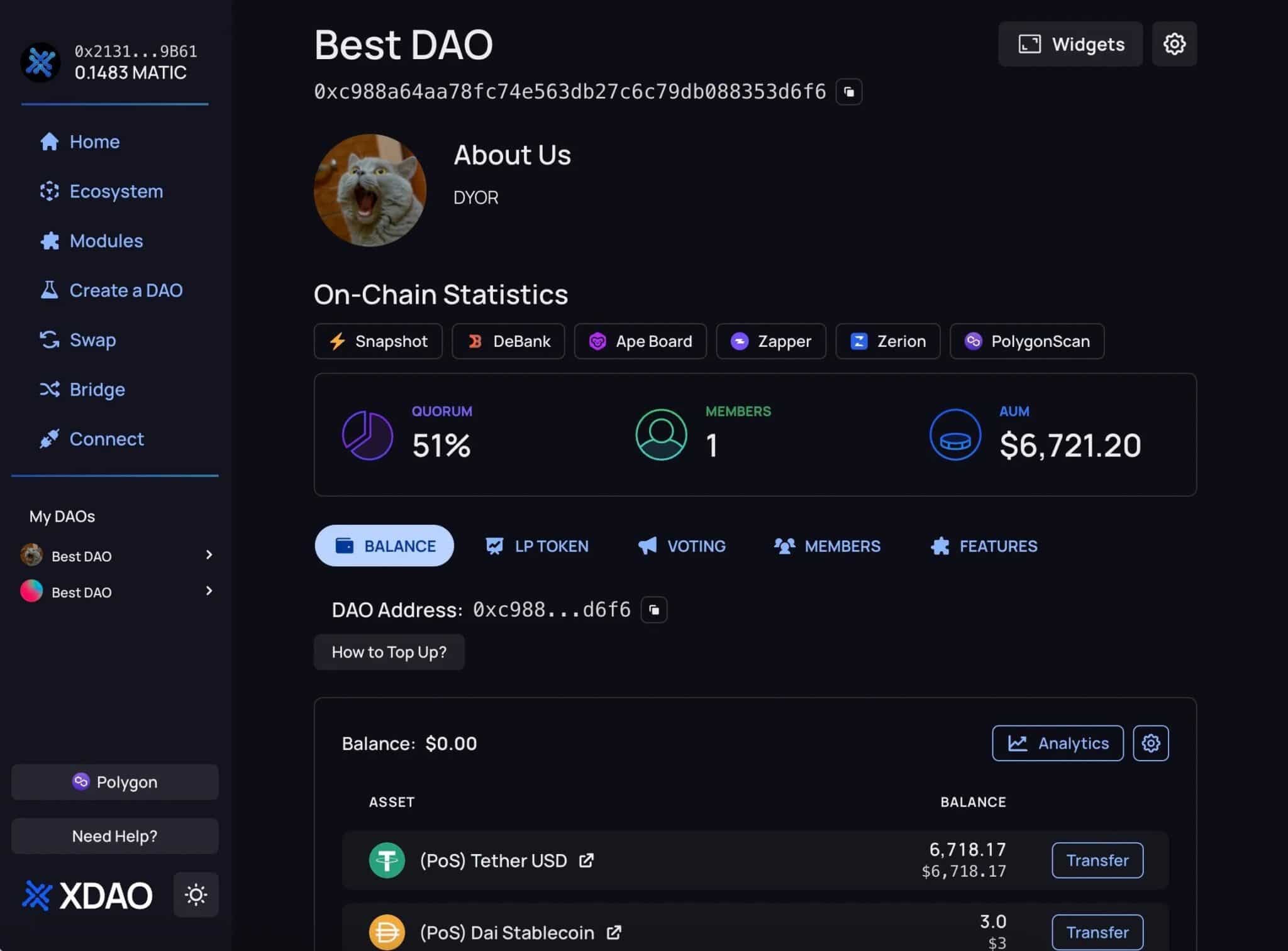 XDAO dashboard overview