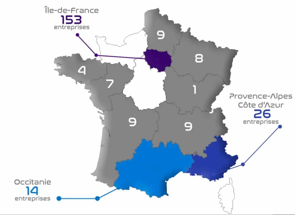 Locations of blockchain companies in France