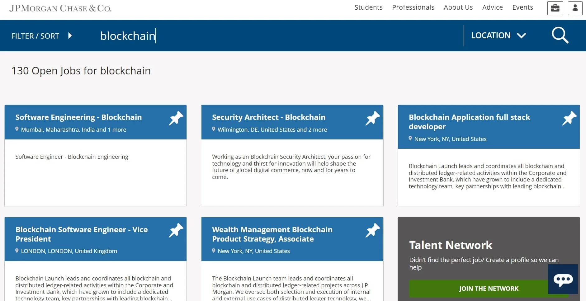 Blockchain-related recruitments at JP Morgan Chase