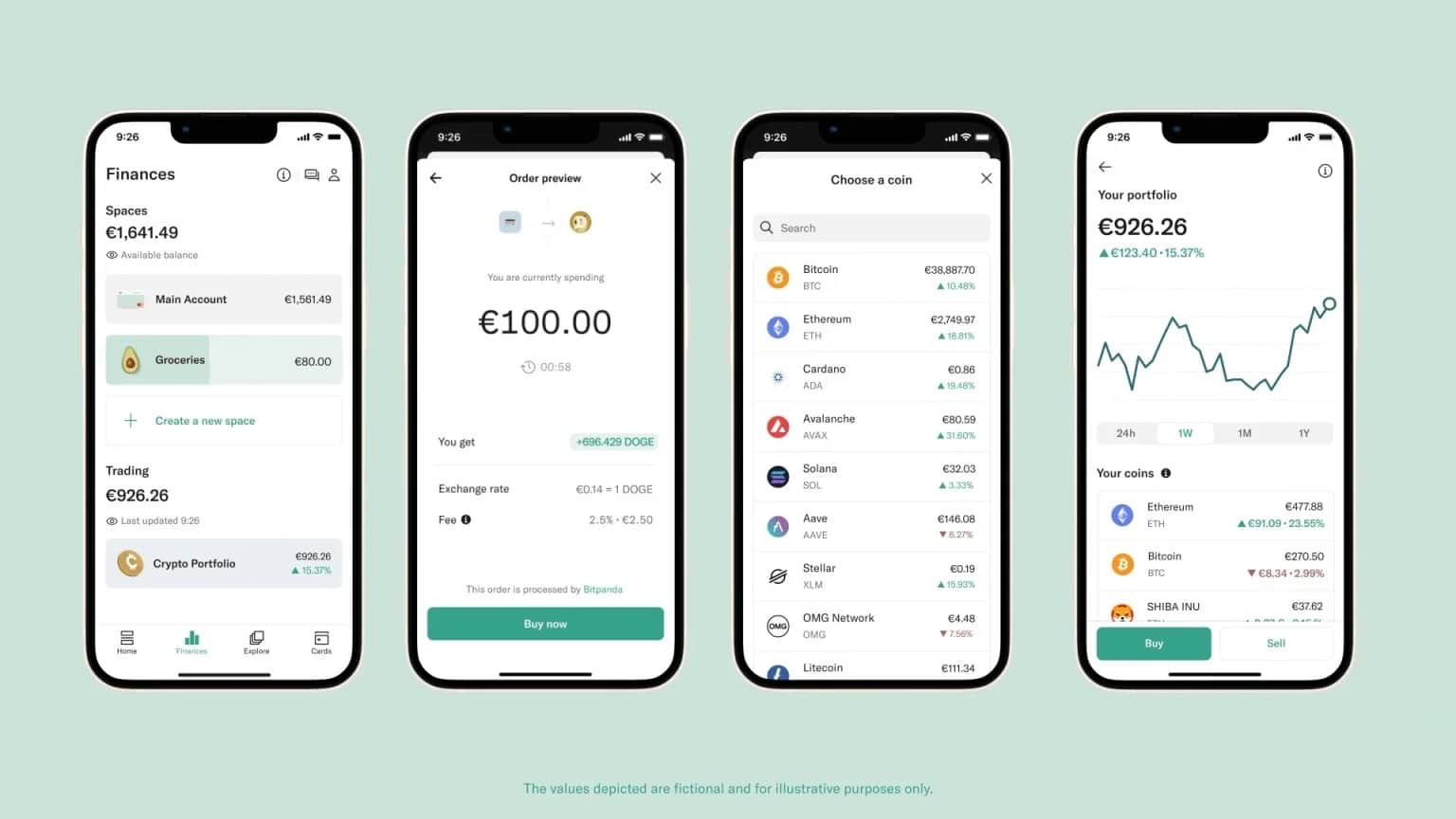 Overview of N26's cryptocurrency interface