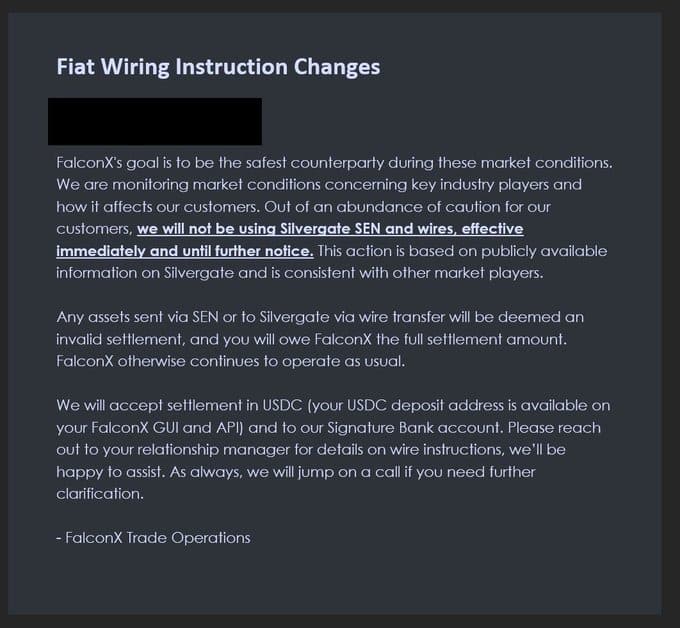 Screengrab showing FalconX's email to customers on Nov. 18 (Source: Twitter)