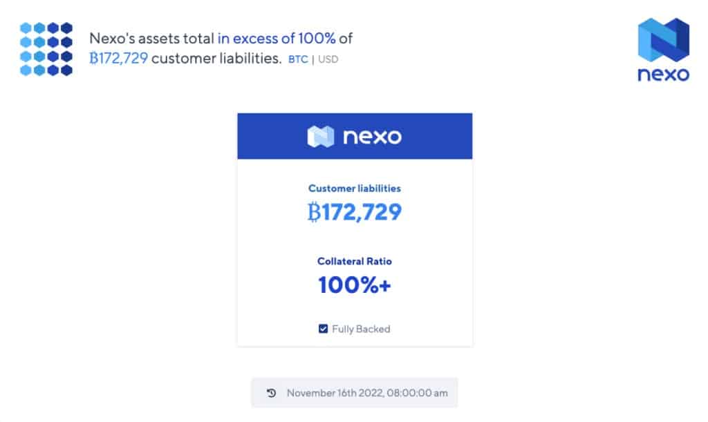 Screengrab die Nexo's real-time audit attestatie toont (Bron: TrustExplorer door Armanino)
