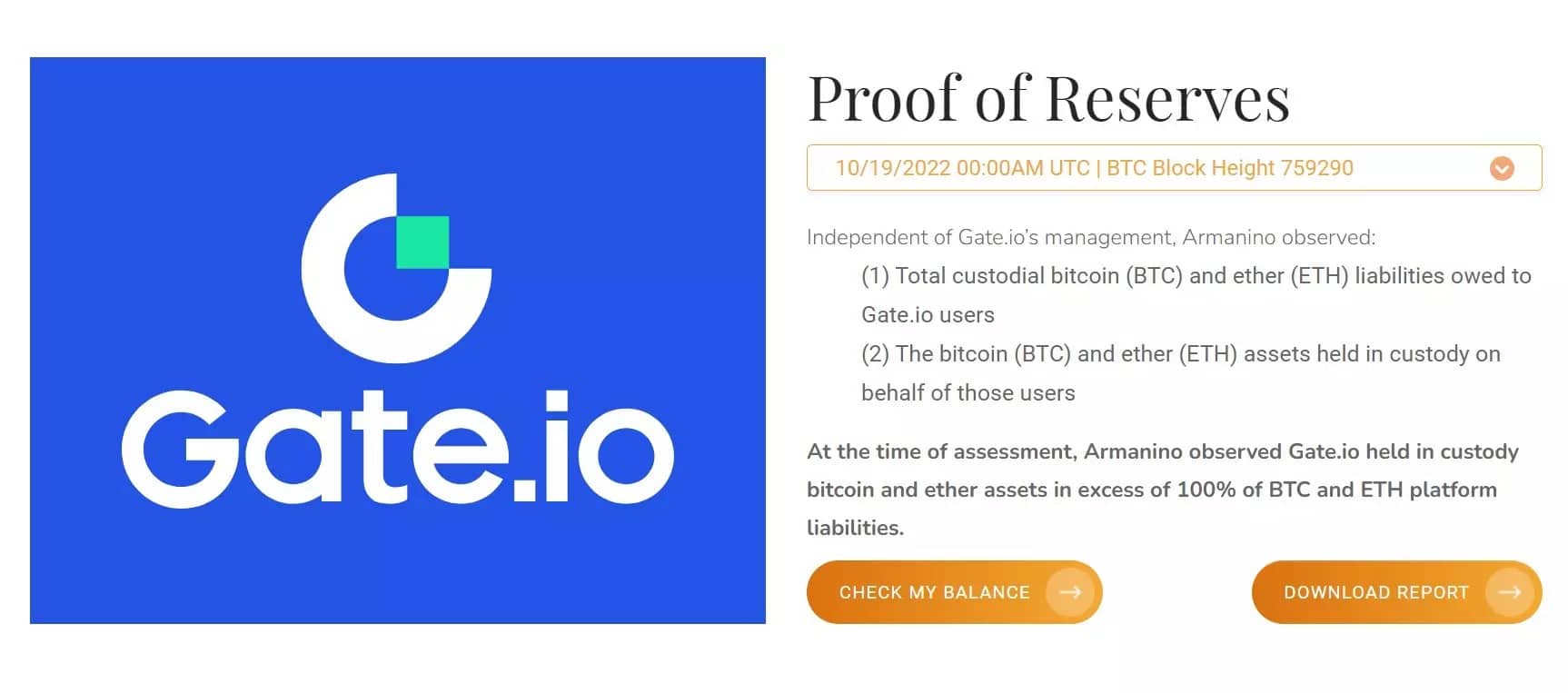Proof of Reserve of Gate.io as of October 19