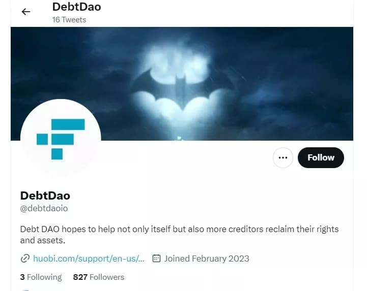 Obrázek 2 - Profil DebtDao na Twitteru