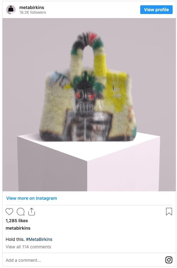 Метабиркин Мейсона Ротшильда рекламировался во всех социальных сетях, в блогах, на сайтах, в дополнение к OpenSea (Источник: Instagram)
