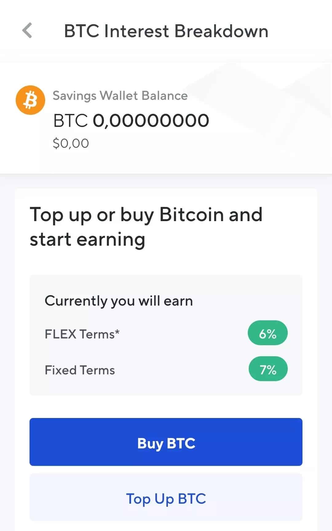 Interest offered by Nexo on Bitcoin