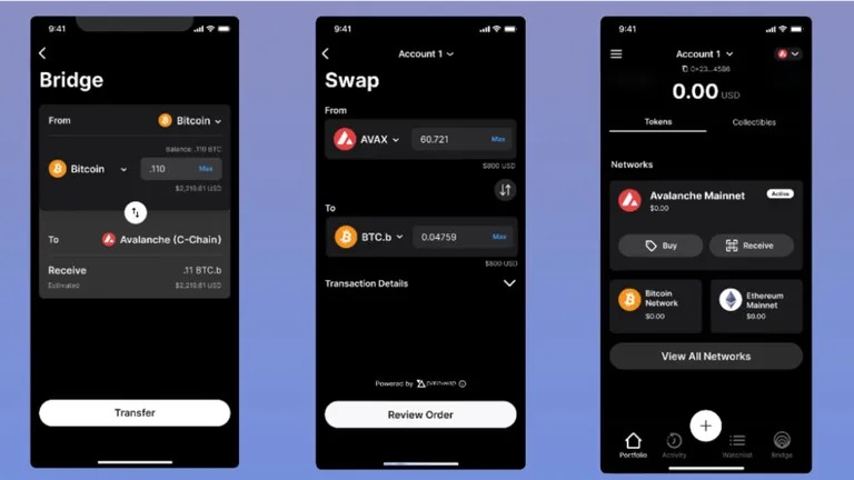 Core wallet permet aux utilisateurs d'échanger facilement des actifs. Image : Ava Labs