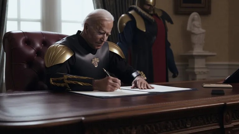 Joe Biden como espartano intergaláctico, creado con MidJourney.