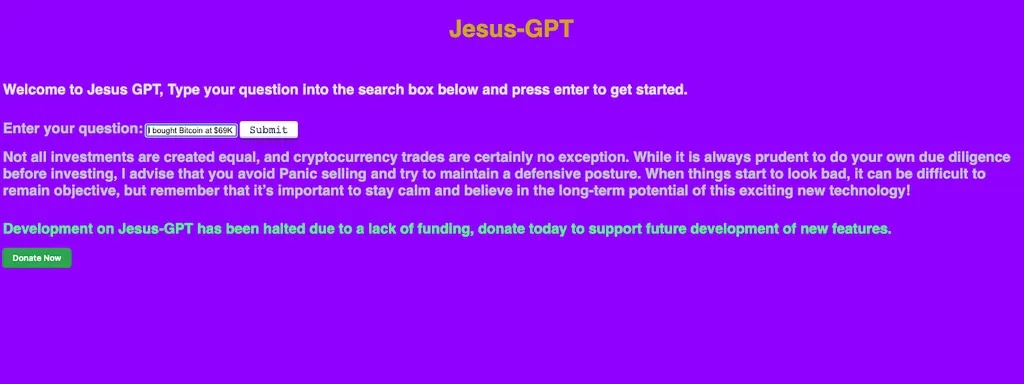 Snímek obrazovky Ježíš GPT.
