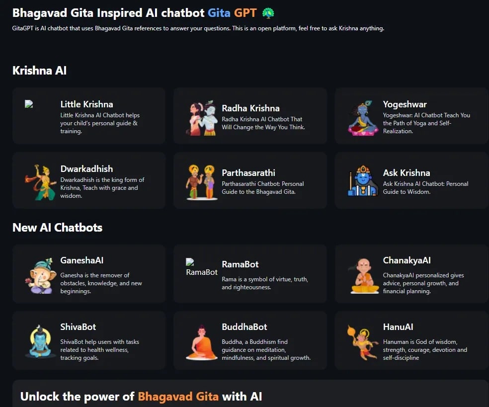 Snímek obrazovky Gita-GPT.