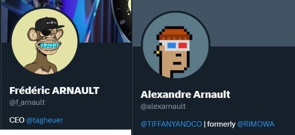 Imagens de perfil de Frédéric e Alexandre Arnault no Twitter