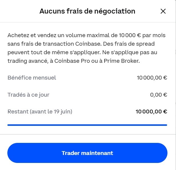 Figure 1 - Trading fee limit on Coinbase One