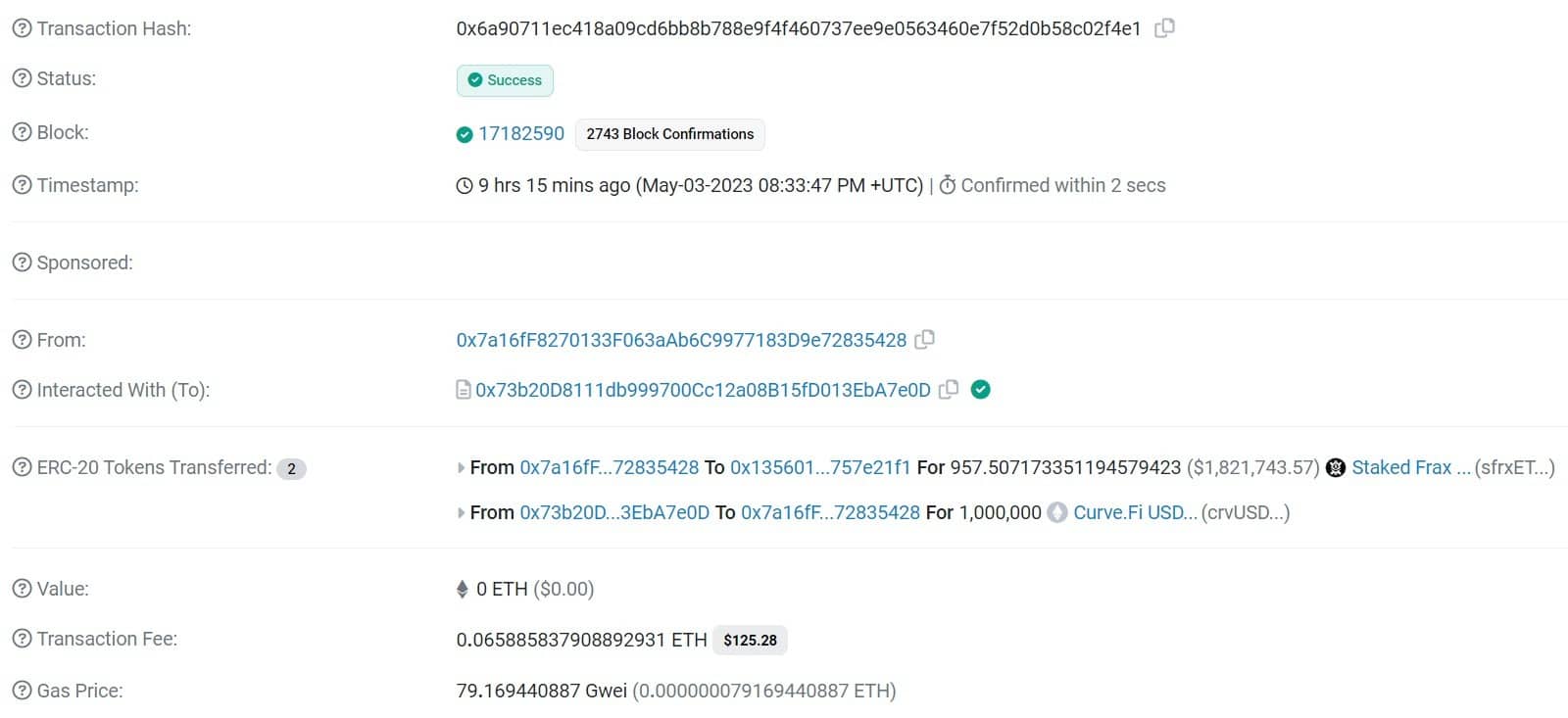 Figure 2 - Borrowing one million crvUSD against Staked Frax Ether