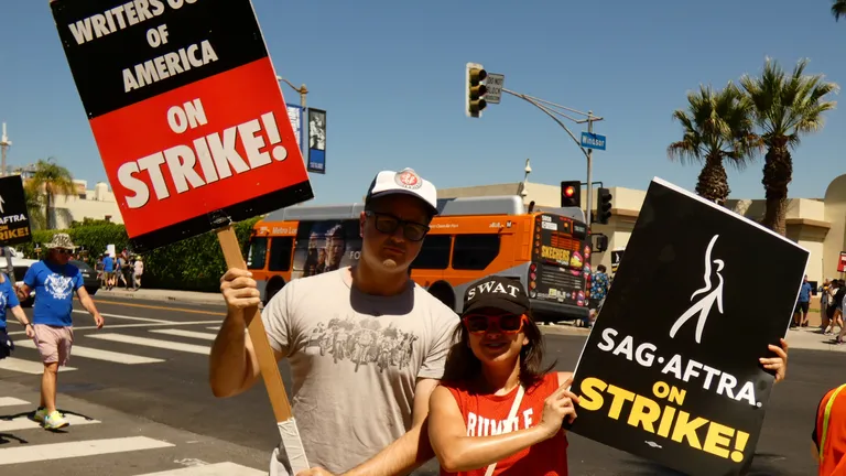 SAG-AFTRA-Mitglieder schließen sich den WGA-Mitgliedern bei den Streikposten vor den Hollywood-Studios an.