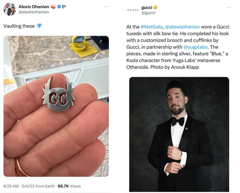 Il sostenitore di Americana Alexis Ohanian ha depositato una spilla creata da Gucci e raffigurante