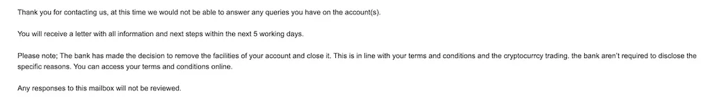 NatWest通知一位客户，由于加密货币交易，他们的账户将被关闭。