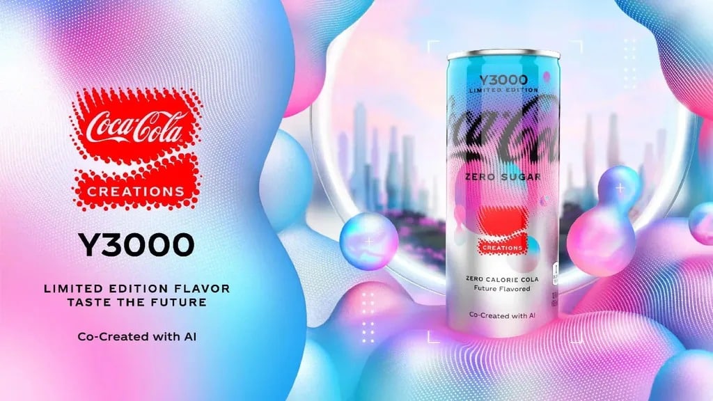 Een banner voor de nieuwe smaak van Coca-Cola die samen met AI is gemaakt. Afbeelding: Coca-Cola
