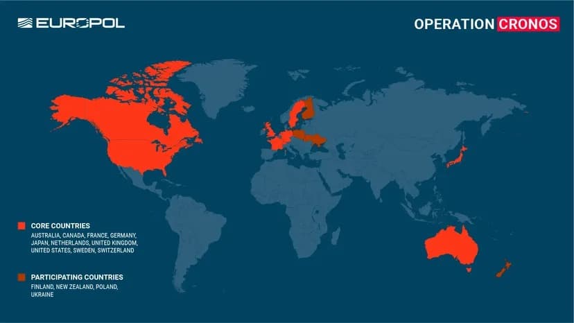 LockBitを破壊するオペレーション・クロノスの世界的な範囲。画像： Europol