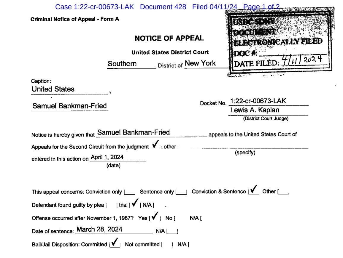 Excerpt from the appeal of SBF's conviction